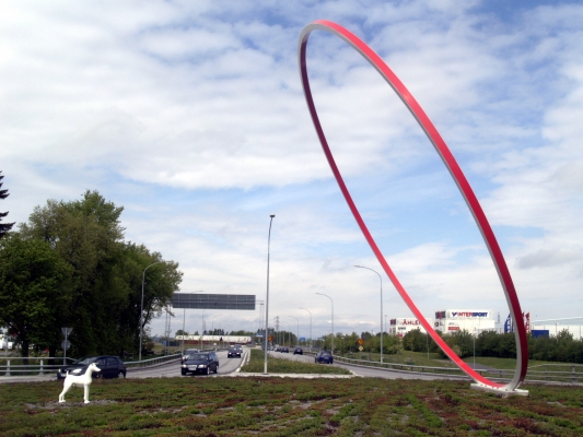 Cirkulation II / Circulation II, Nygårdsrondellen roundabout Linköping 2005. Stainless steel, bronze - Artist Stina Opitz